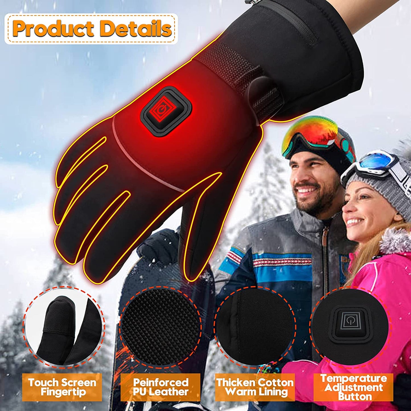 Electric Heated Gloves Rechargeable Battery Heated Thermal Gloves for Men Women,7.4V Touchscreen Waterproof Windproof Heated Gloves for Hiking Skiing,Outdoor Indoor Portable Battery Hand Warmer Gloves